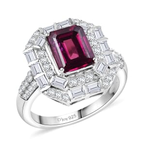 D'Joy Orissa Rhodolite Garnet and Moissanite 3.60 ctw Ring in Rhodium Over Sterling Silver (Size 5.0)