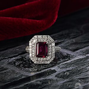 D'Joy Orissa Rhodolite Garnet and Moissanite 3.60 ctw Art Deco Ring in Rhodium Over Sterling Silver (Size 5.0)