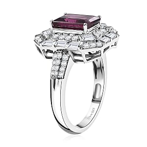 D'Joy Orissa Rhodolite Garnet and Moissanite 3.60 ctw Art Deco Ring in Rhodium Over Sterling Silver (Size 5.0)