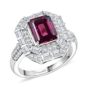 D'Joy Orissa Rhodolite Garnet and Moissanite 3.60 ctw Art Deco Ring in Rhodium Over Sterling Silver (Size 6.0)