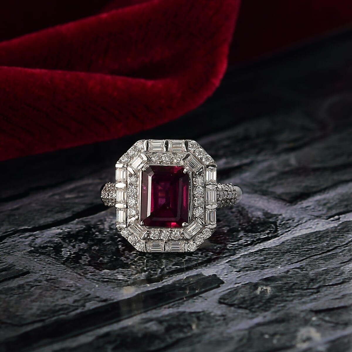 D'Joy Orissa Rhodolite Garnet and Moissanite 3.60 ctw Ring in Rhodium Over Sterling Silver (Size 6.0) image number 1