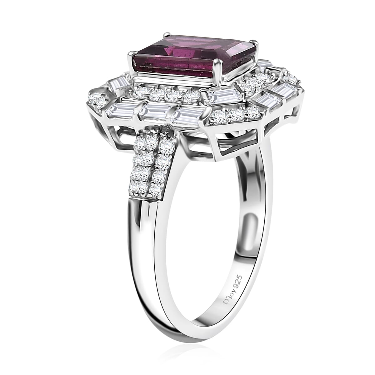D'Joy Orissa Rhodolite Garnet and Moissanite 3.60 ctw Ring in Rhodium Over Sterling Silver (Size 6.0) image number 3