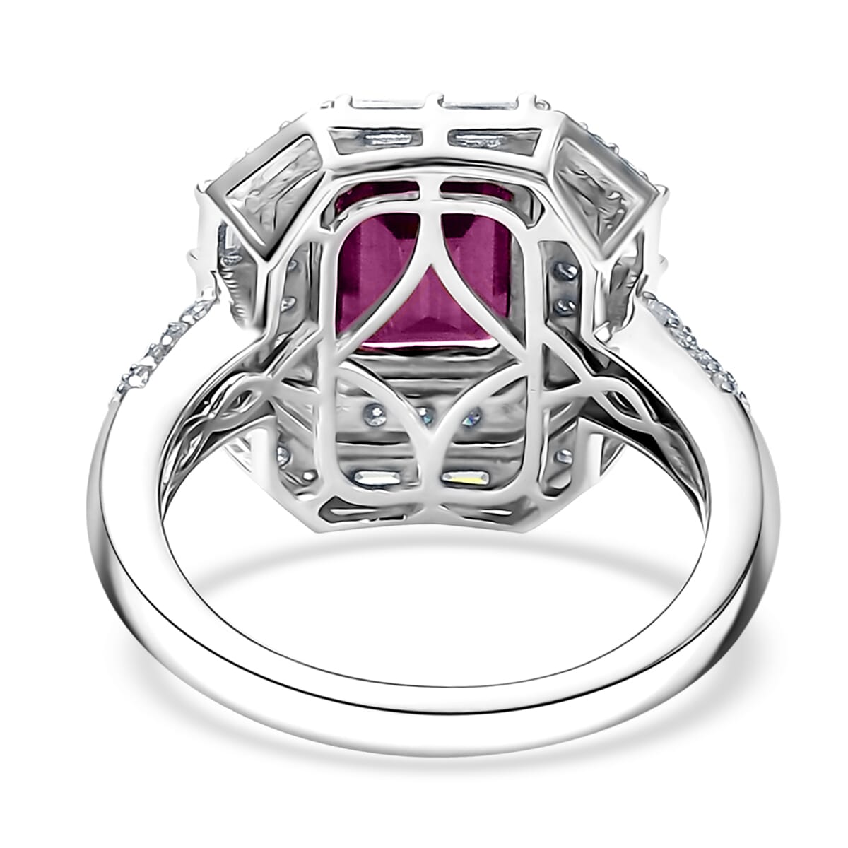 D'Joy Orissa Rhodolite Garnet and Moissanite 3.60 ctw Ring in Rhodium Over Sterling Silver (Size 6.0) image number 4