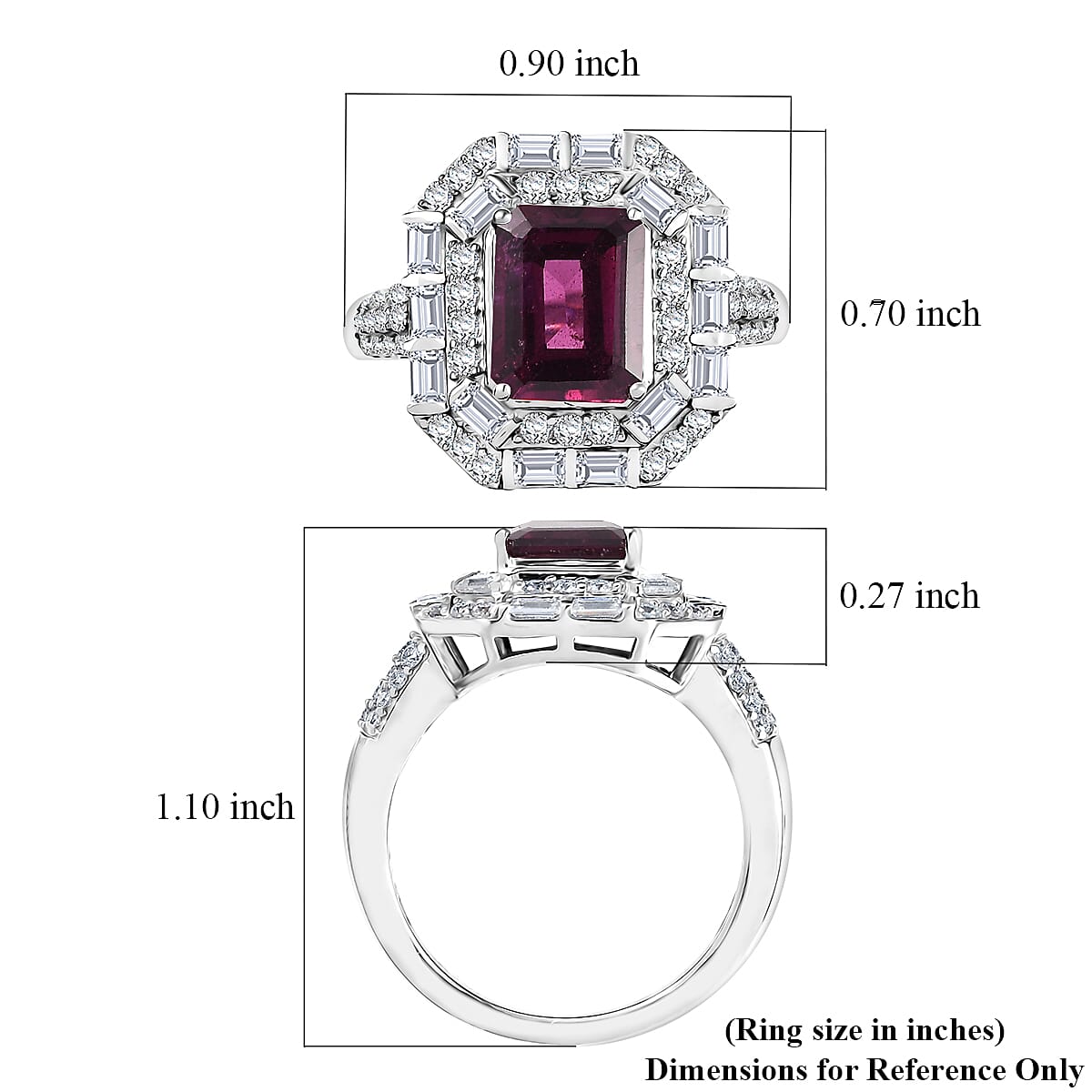 D'Joy Orissa Rhodolite Garnet and Moissanite 3.60 ctw Art Deco Ring in Rhodium Over Sterling Silver (Size 9.0) image number 5