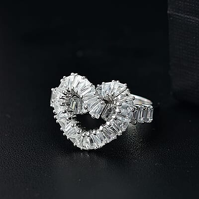 GP Amore Collection White Zircon 3.30 ctw Infinite Love Ring in Rhodium Over Sterling Silver (Size 8.0)