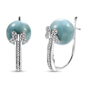 GP Trionfo Collection Larimar and White Zircon 15.50 ctw Butterfly Earrings in Rhodium Over Sterling Silver