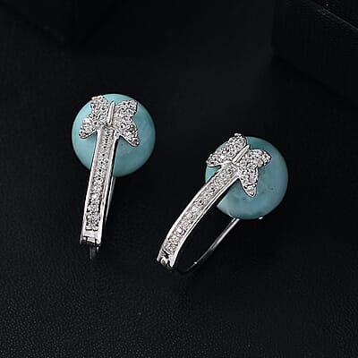 GP Trionfo Collection Larimar and White Zircon 15.50 ctw Butterfly Earrings in Rhodium Over Sterling Silver