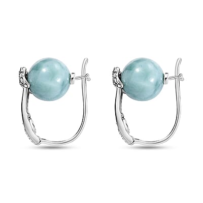 GP Trionfo Collection Larimar and White Zircon 15.50 ctw Butterfly Earrings in Rhodium Over Sterling Silver