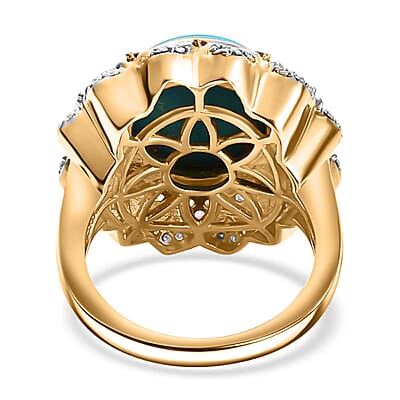 D'Joy Sleeping Beauty Turquoise, Multi Gemstone Floral Ring in 18K Vermeil YG Over Sterling Silver 6.30 ctw (Size 10.0)