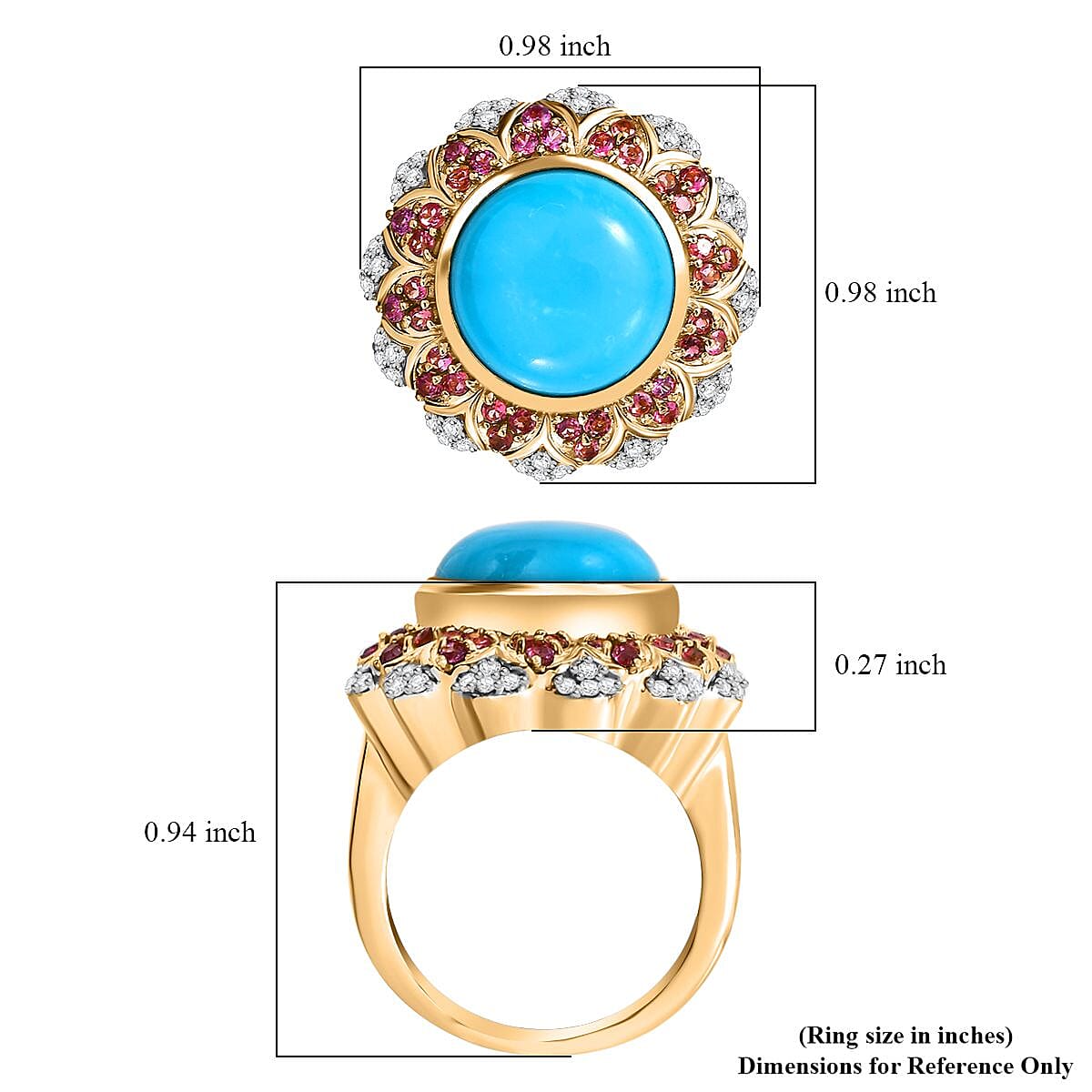D'Joy Sleeping Beauty Turquoise, Multi Gemstone Floral Ring in 18K Vermeil YG Over Sterling Silver 6.30 ctw (Size 10.0)
