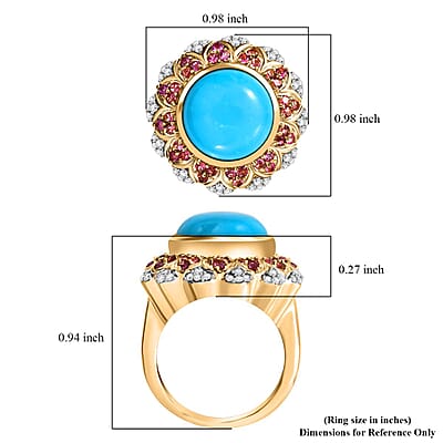 D'Joy Sleeping Beauty Turquoise, Multi Gemstone Floral Ring in 18K Vermeil YG Over Sterling Silver 6.30 ctw (Size 10.0)