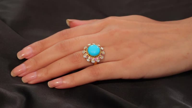 Sleeping Beauty Turquoise, Multi Gemstone Ring in 18K Vermeil YG Over Sterling Silver (Size 6.0)