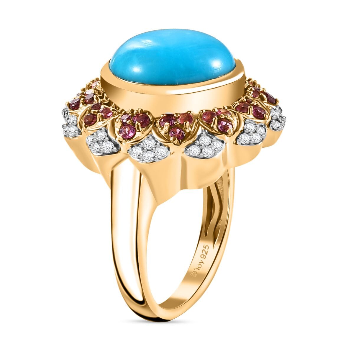 Sleeping Beauty Turquoise and Multi Gemstone 6.30 ctw Floral Ring in 18K Vermeil Yellow Gold Over Sterling Silver (Size 8.0) image number 3