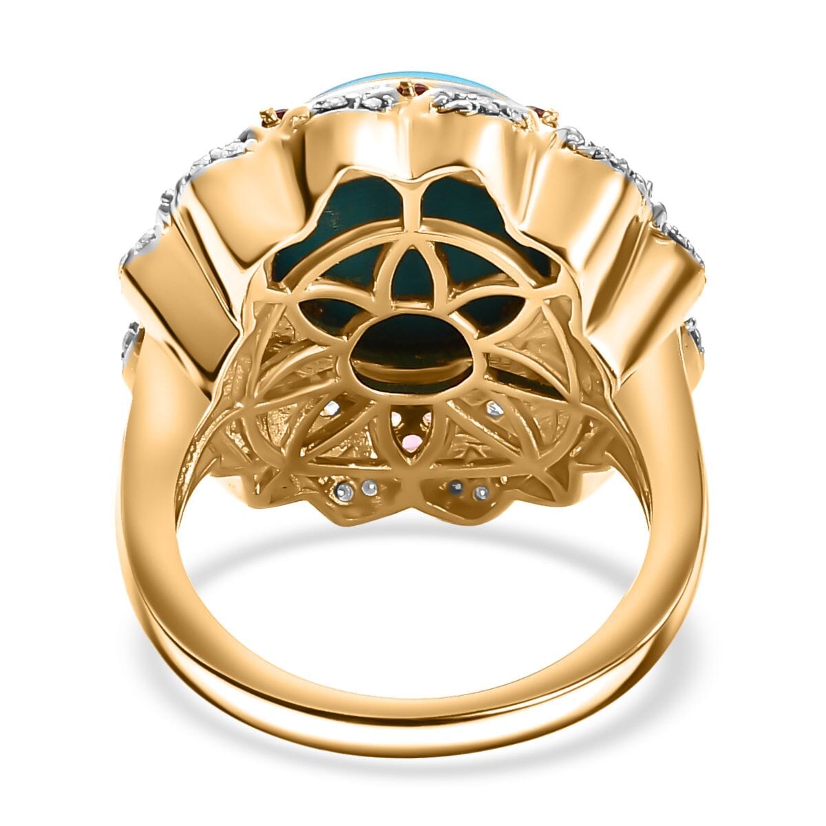 Sleeping Beauty Turquoise and Multi Gemstone 6.30 ctw Floral Ring in 18K Vermeil Yellow Gold Over Sterling Silver (Size 9.0) image number 4