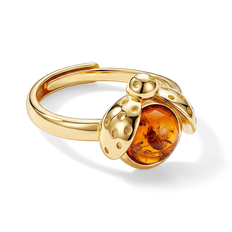 Amber Adjustable Ring in Sterling Silver