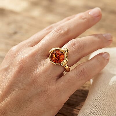 Amber Adjustable Ring in Sterling Silver
