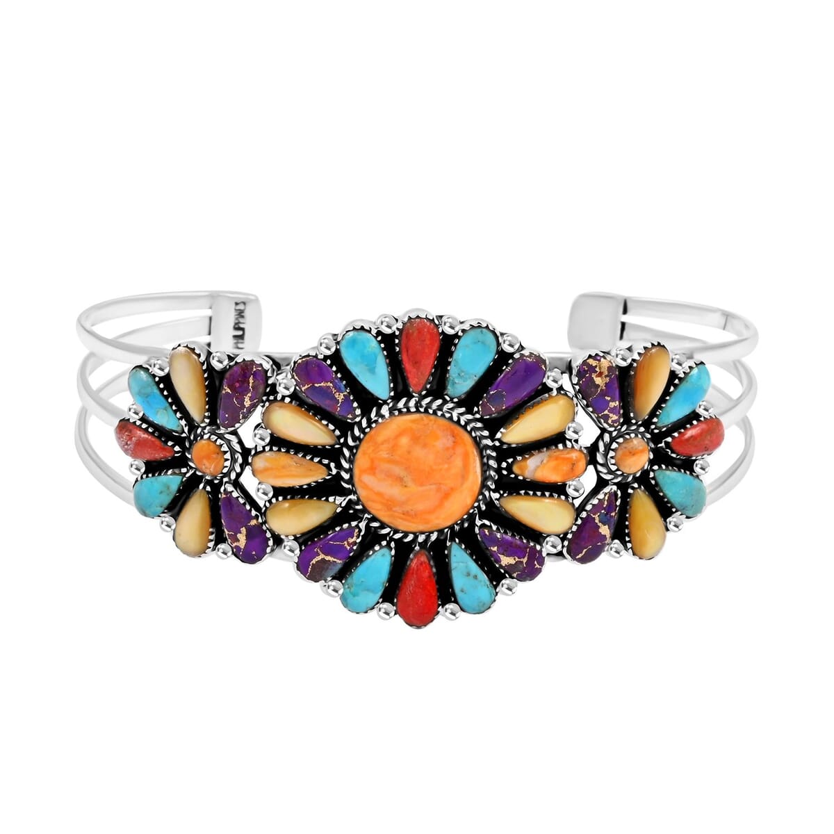 Santa Fe Style Multi Gemstone 10.00 ctw Cuff Bracelet in Sterling Silver (7.0 In) image number 0