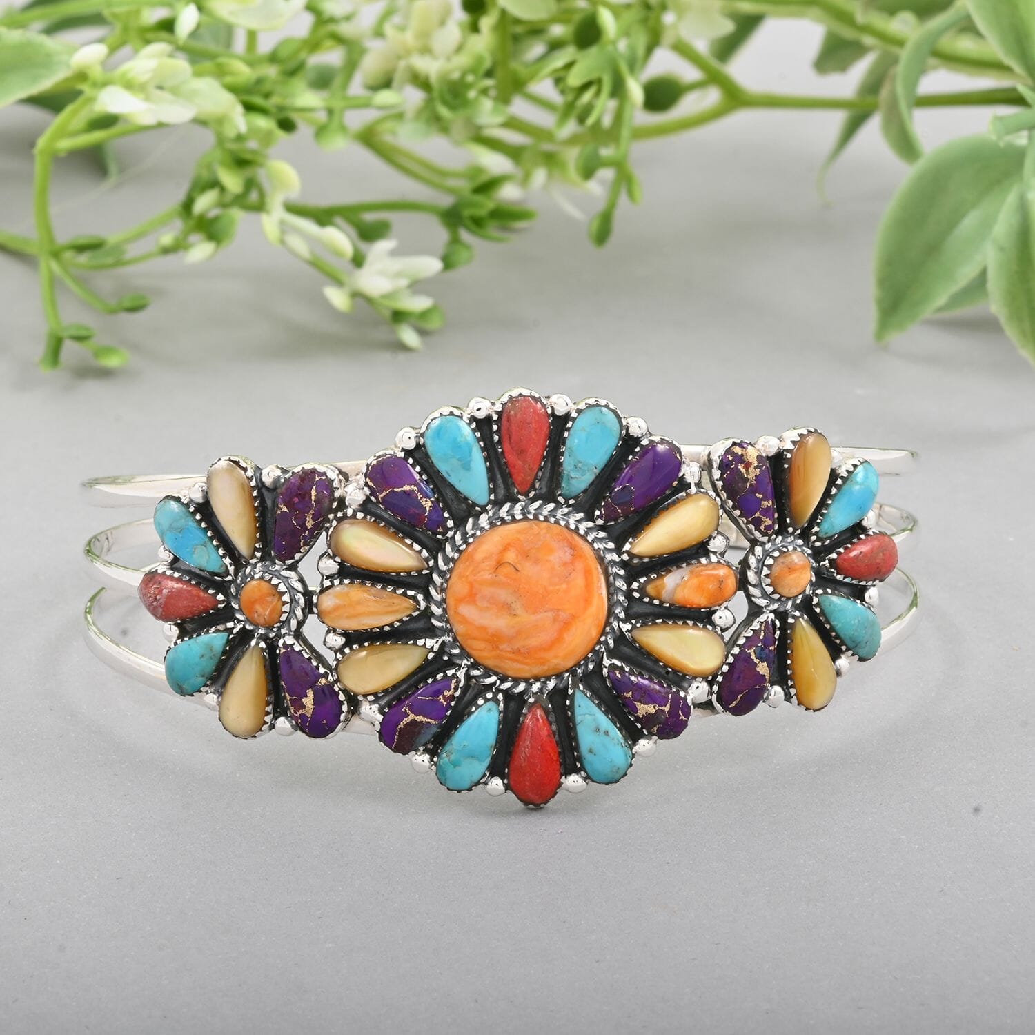 Buy Santa Fe Style Multi Gemstone 10.00 ctw Cuff Bracelet in