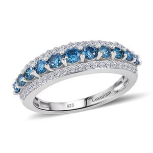 Luxuriant Lab Grown Blue and White Diamond SI 1.00 ctw Ring in Rhodium Over Sterling Silver (Size 10.0)