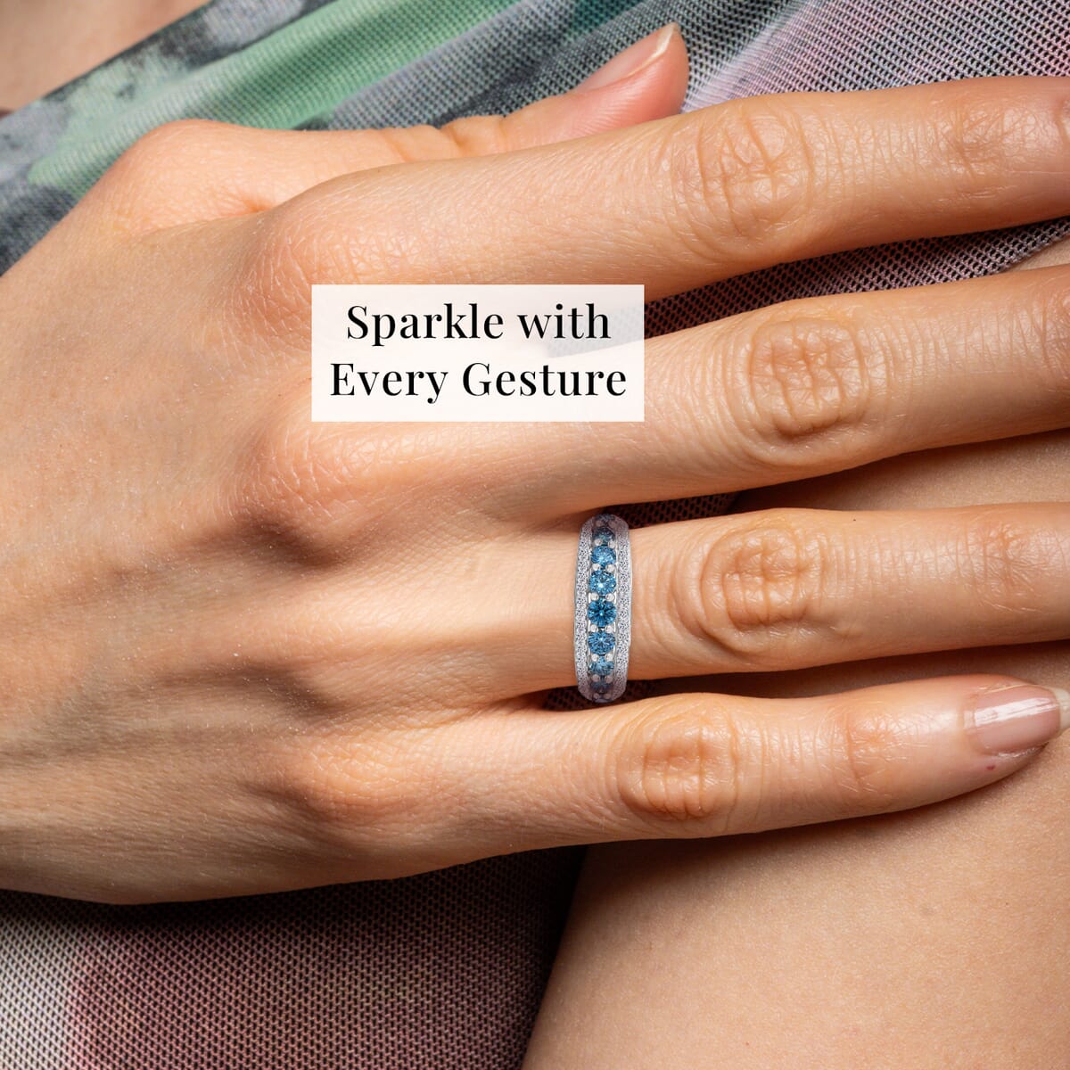 Luxuriant Lab Grown Blue and White Diamond SI 1.00 ctw Ring in Rhodium Over Sterling Silver (Size 10.0) image number 1