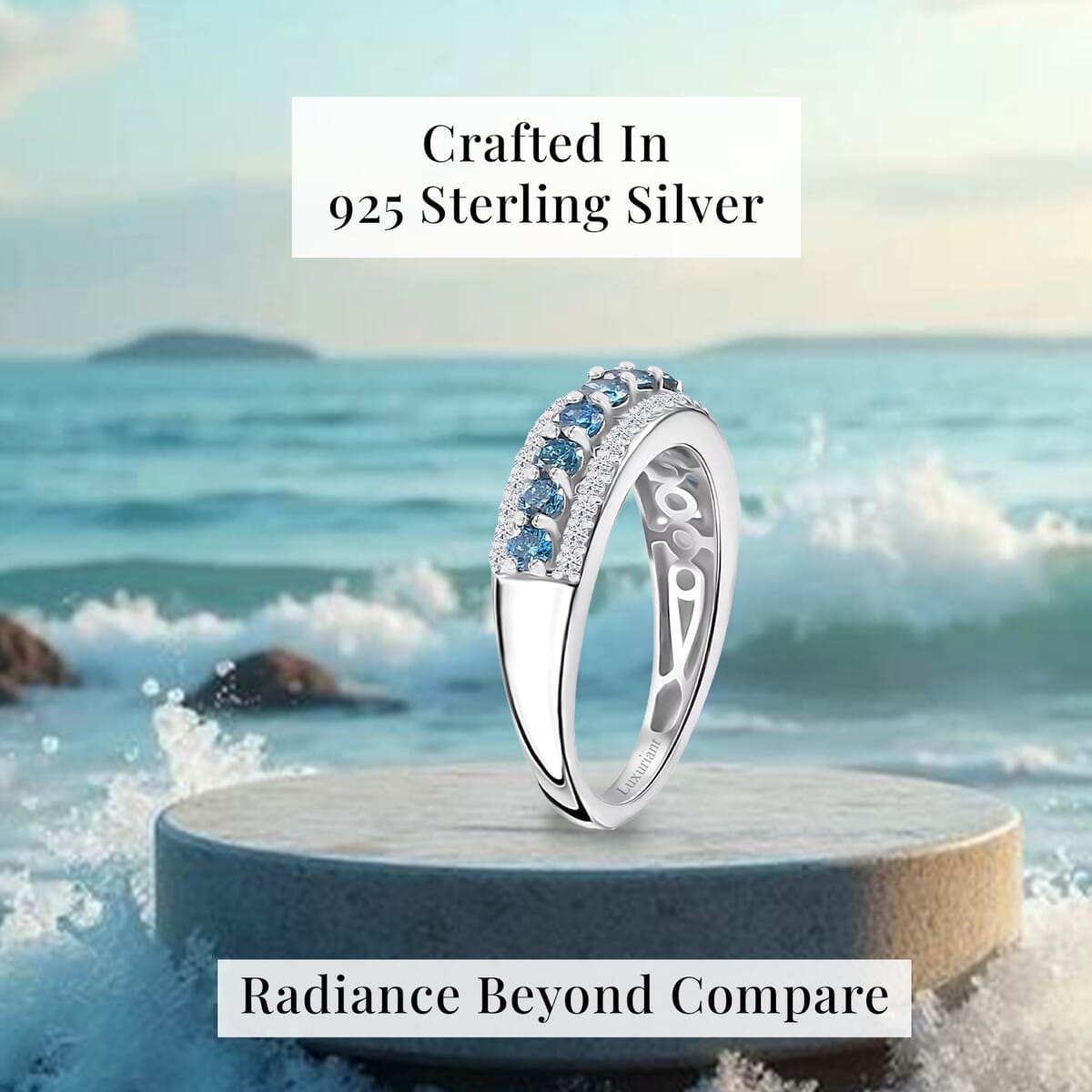 Luxuriant Lab Grown Blue and White Diamond SI 1.00 ctw Ring in Rhodium Over Sterling Silver (Size 10.0) image number 2