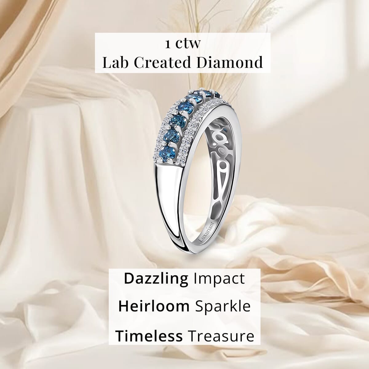 Luxuriant Lab Grown Blue and White Diamond SI 1.00 ctw Ring in Rhodium Over Sterling Silver (Size 10.0) image number 4