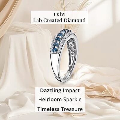 Luxuriant Lab Grown Blue and White Diamond SI 1.00 ctw Ring in Rhodium Over Sterling Silver (Size 10.0)