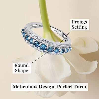Luxuriant Lab Grown Blue and White Diamond SI 1.00 ctw Ring in Rhodium Over Sterling Silver (Size 10.0)