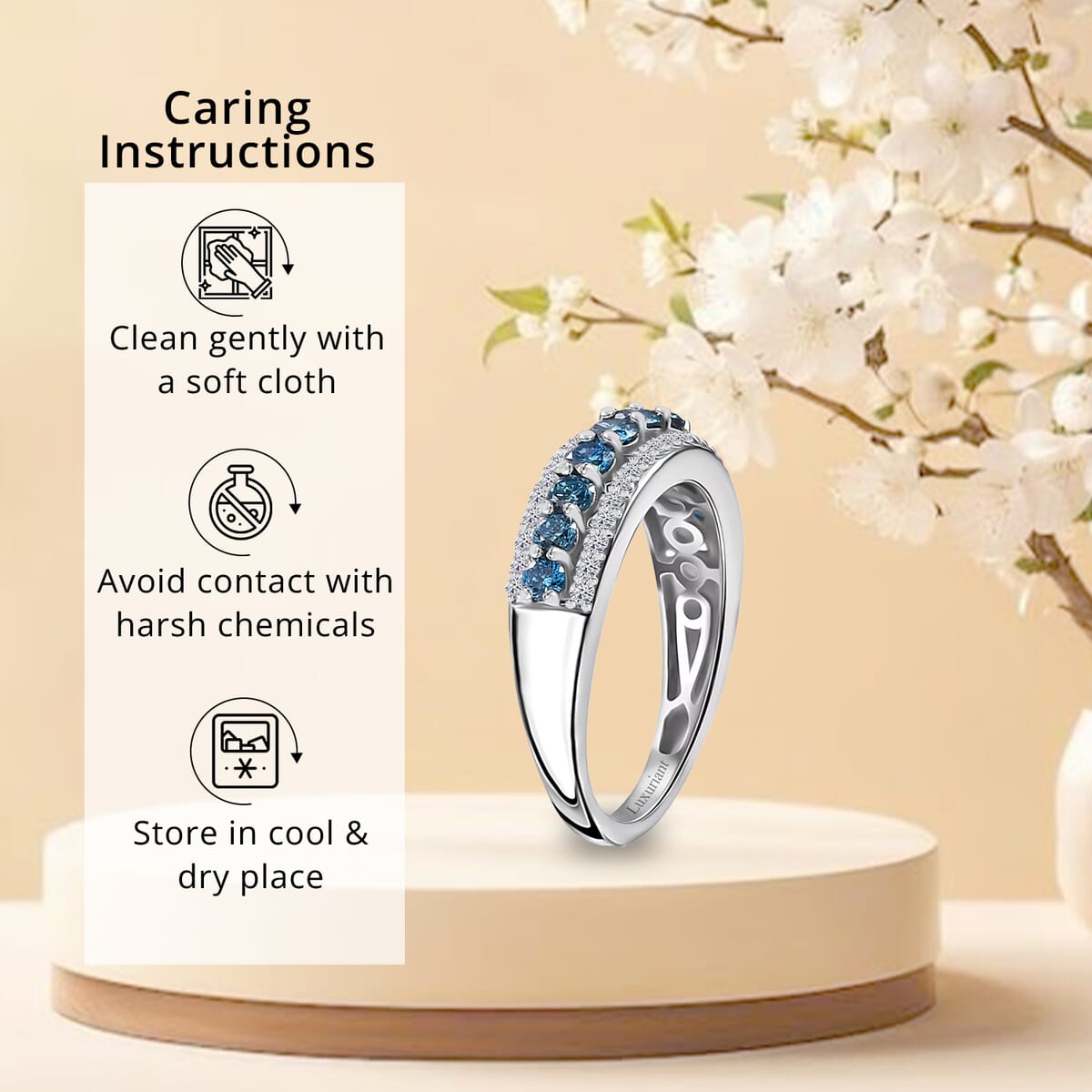 Luxuriant Lab Grown Blue and White Diamond SI 1.00 ctw Ring in Rhodium Over Sterling Silver (Size 10.0) image number 6
