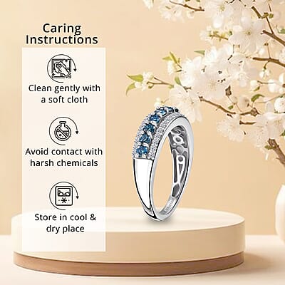 Luxuriant Lab Grown Blue and White Diamond SI 1.00 ctw Ring in Rhodium Over Sterling Silver (Size 10.0)