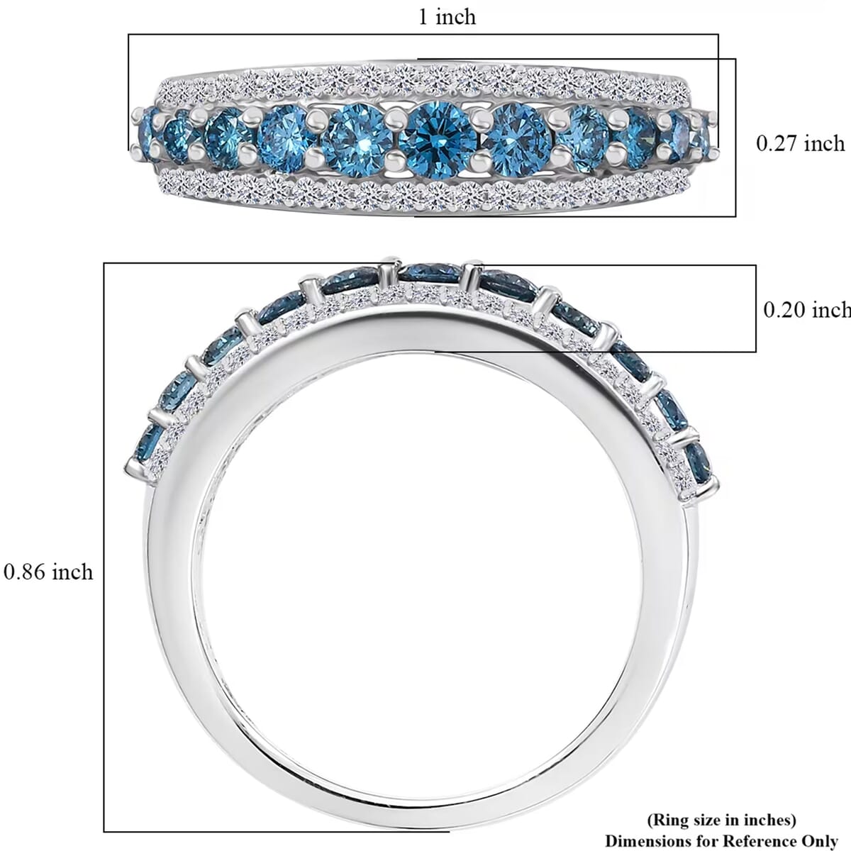 Luxuriant Lab Grown Blue and White Diamond SI 1.00 ctw Ring in Rhodium Over Sterling Silver (Size 10.0) image number 7