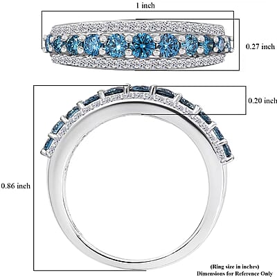 Luxuriant Lab Grown Blue and White Diamond SI 1.00 ctw Ring in Rhodium Over Sterling Silver (Size 10.0)
