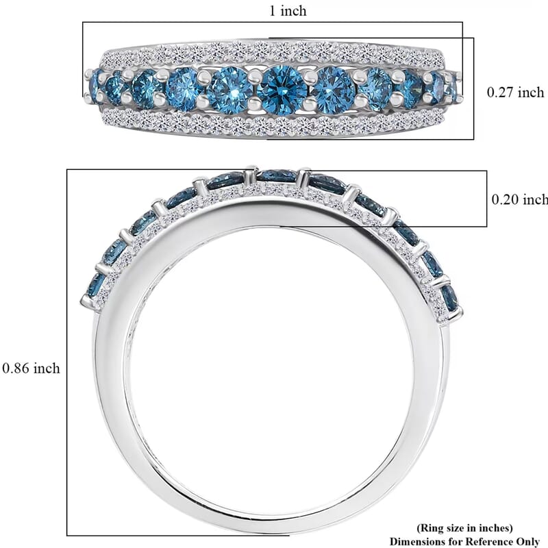 Luxuriant Lab Grown Blue and White Diamond SI 1.00 ctw Ring in Rhodium Over Sterling Silver (Size 10.0)