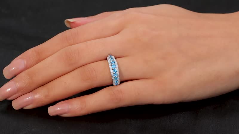 Luxuriant Lab Grown Blue and White Diamond SI 1.00 ctw Ring in Rhodium Over Sterling Silver