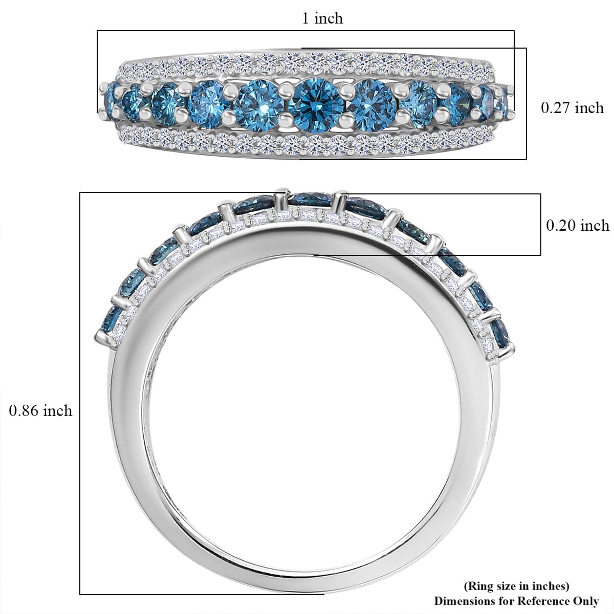 Luxuriant Lab Grown Blue and White Diamond SI 1.00 ctw Ring in Rhodium Over Sterling Silver (Size 7.0) image number 5