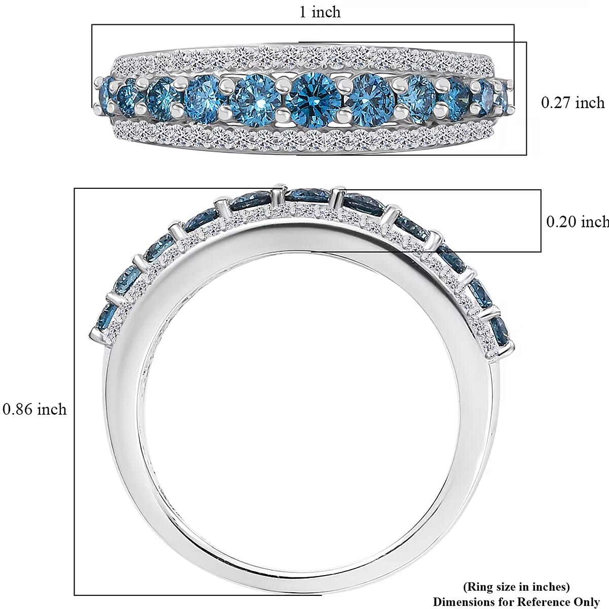 Luxuriant Lab Grown Blue and White Diamond SI 1.00 ctw Ring in Rhodium Over Sterling Silver (Size 9.0) image number 7