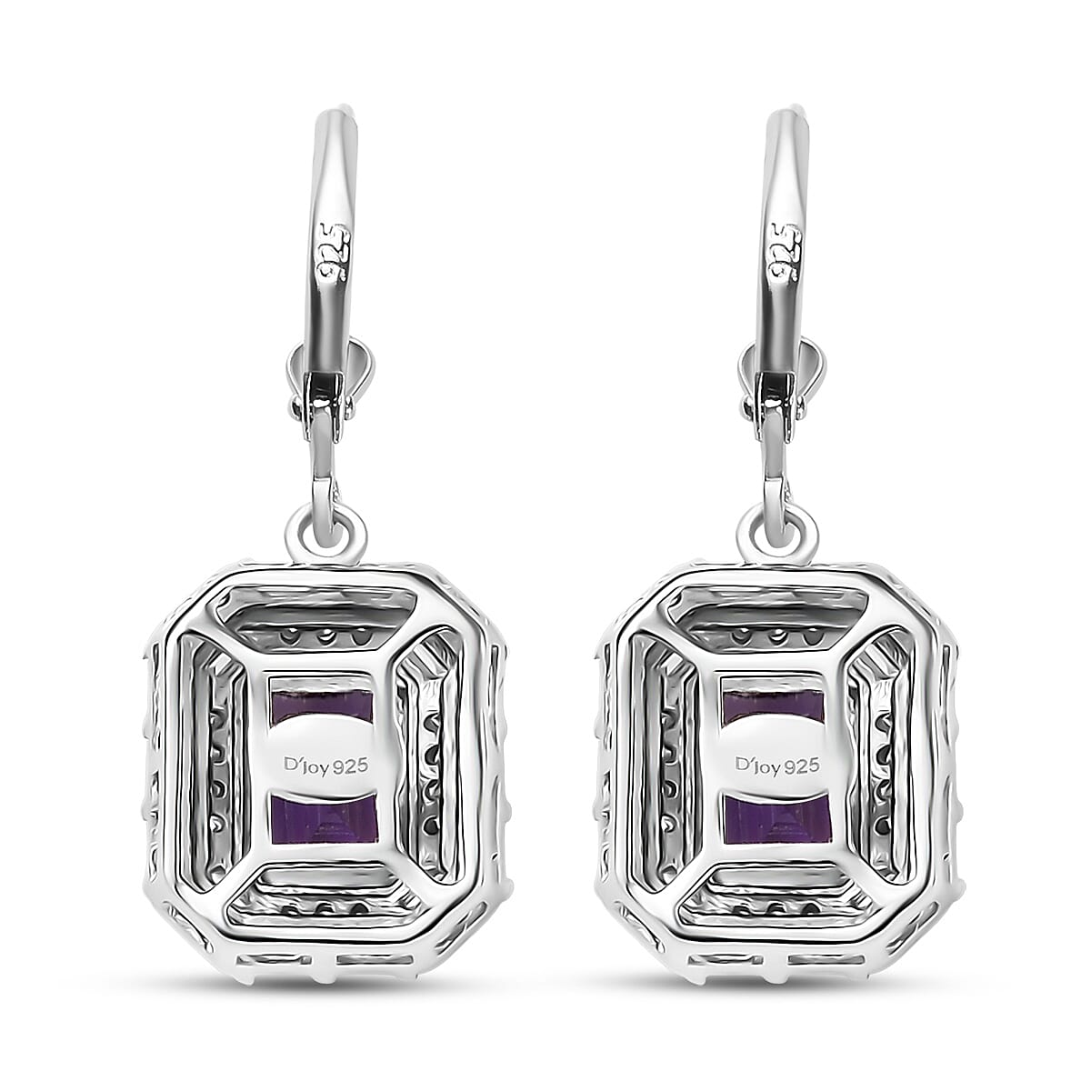 D'Joy Premium Moroccan Amethyst and Moissanite 2.90 ctw Art Deco Earrings in Rhodium Over Sterling Silver image number 4