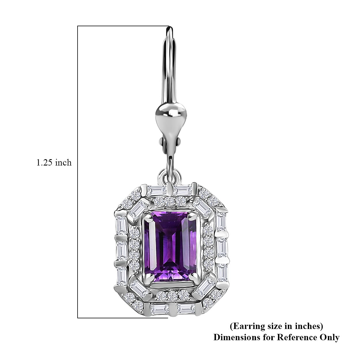 D'Joy Premium Moroccan Amethyst and Moissanite 2.90 ctw Art Deco Earrings in Rhodium Over Sterling Silver image number 5