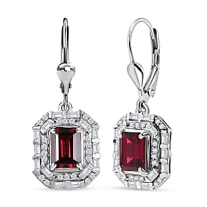 D'Joy Orissa Rhodolite Garnet and Moissanite 3.50 ctw Art Deco Earrings in Rhodium Over Sterling Silver
