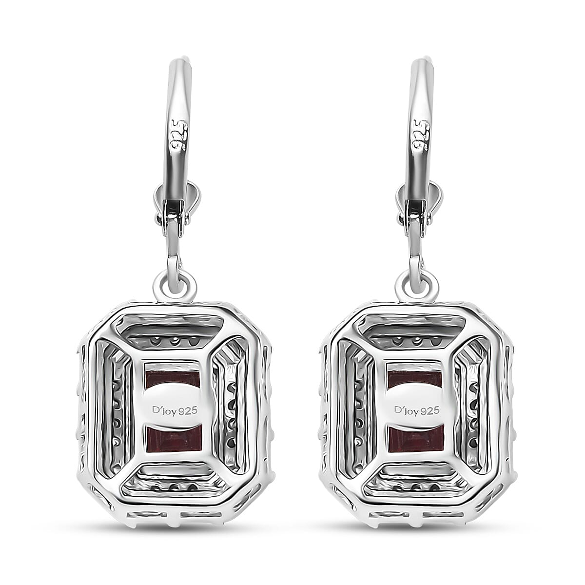 D'Joy Orissa Rhodolite Garnet and Moissanite 3.50 ctw Art Deco Earrings in Rhodium Over Sterling Silver image number 4