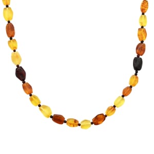 Multi Color Natural Amber Beaded Necklace in 14K YG Over Sterling Silver 20 Inches