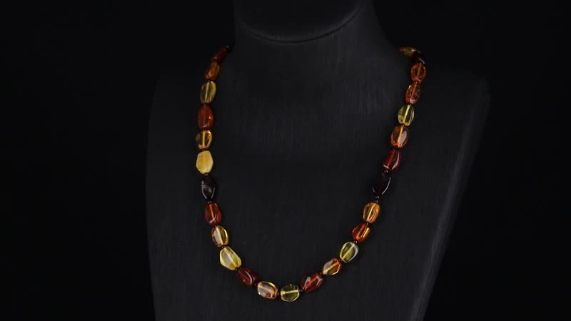 Multi Color Natural Amber Beaded Necklace in 14K YG Over Sterling Silver 20 Inches