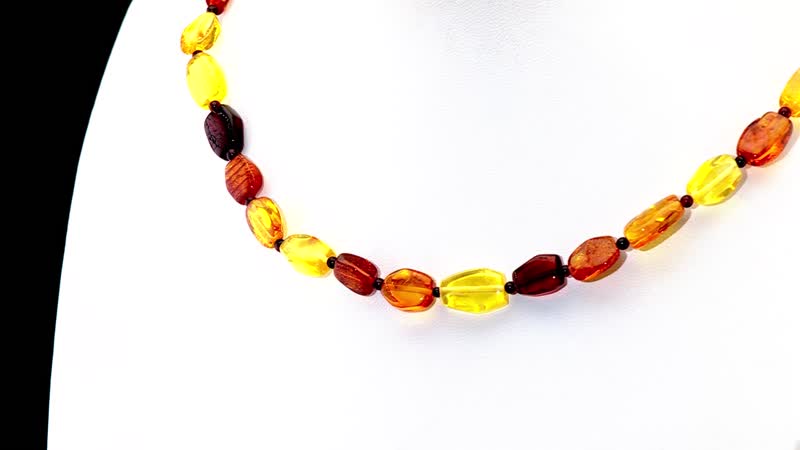 Multi Color Natural Amber Beaded Necklace in 14K YG Over Sterling Silver 20 Inches
