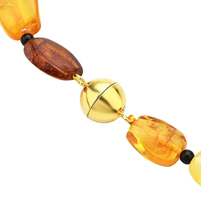 Multi Color Natural Amber Beaded Necklace in 14K YG Over Sterling Silver 20 Inches