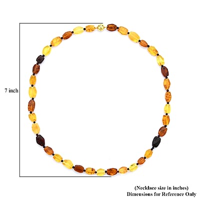 Multi Color Natural Amber Beaded Necklace in 14K YG Over Sterling Silver 20 Inches