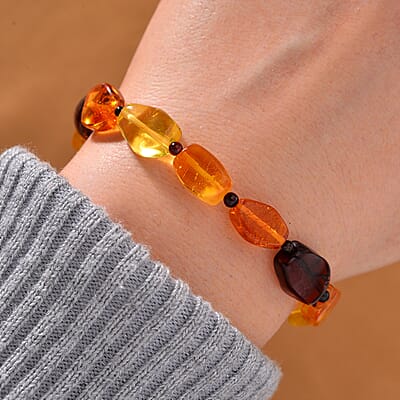 Multi Color Natural Amber Beaded Stretch Bracelet