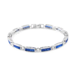 Simulated Blue and White Diamond Bracelet in Silvertone (7.75 In)