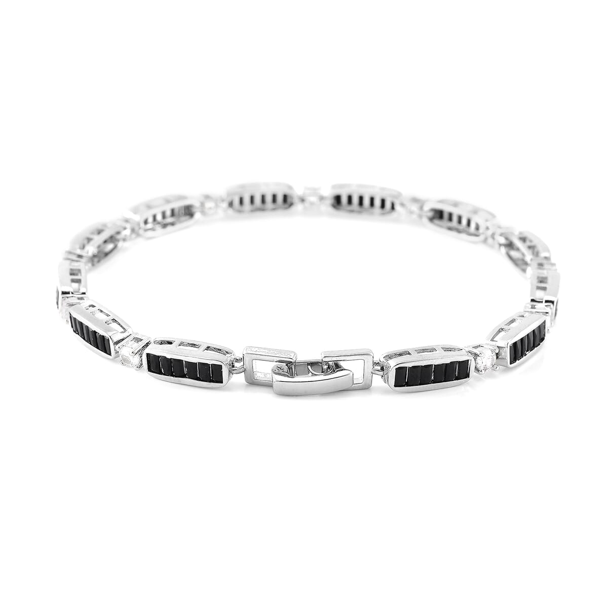 Simulated Black and White Diamond Bracelet in Silvertone (7.75 In) image number 2