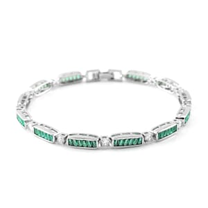 Simulated Green and White Diamond Bracelet in Silvertone (7.75 In)