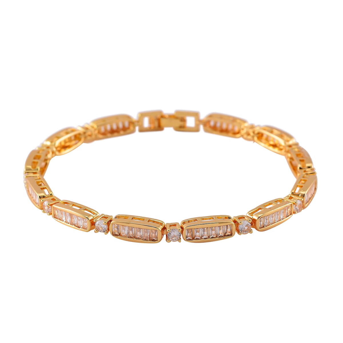 Simulated Diamond Bracelet in Goldtone (7.75 In) image number 0